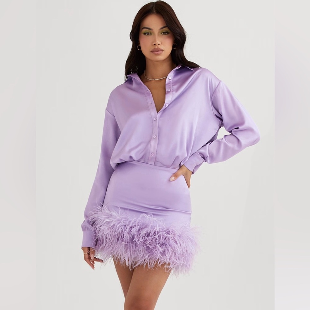 House of CB - Orchid Satin Shirt Dress